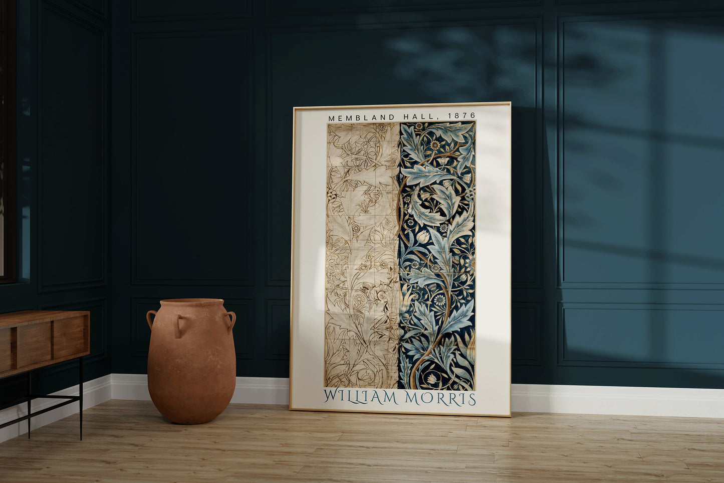 Framed William Morris Membland Hall Pattern Poster Exhibition Art Print Nouveau Blue Pattern Framed Museum Ready to Hang Home Office Decor