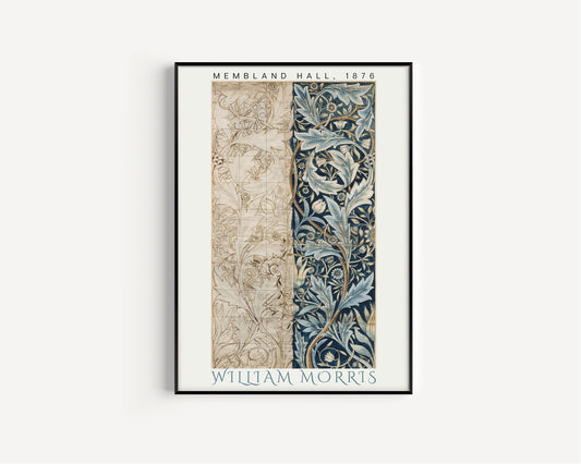 Framed William Morris Membland Hall Pattern Poster Exhibition Art Print Nouveau Blue Pattern Framed Museum Ready to Hang Home Office Decor