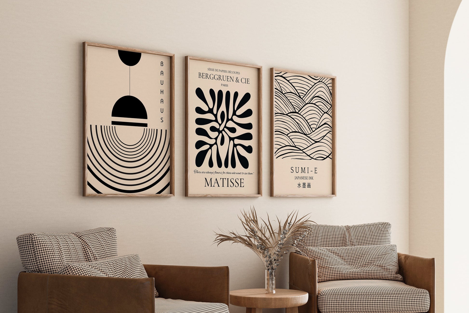 Matisse Bauhaus Set of 3 poster prints Japanese Ink Sumi-E Abstract Modern Art