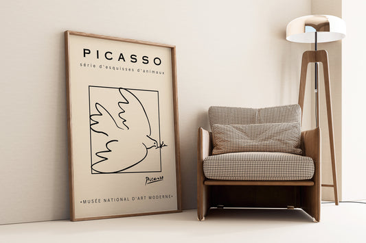 Pablo Picasso Dove Sketch Picasso Animal Sketch Famous Framed Line Art Above Sofa Art Home Office decor housewarming Unique Best Friend Gift