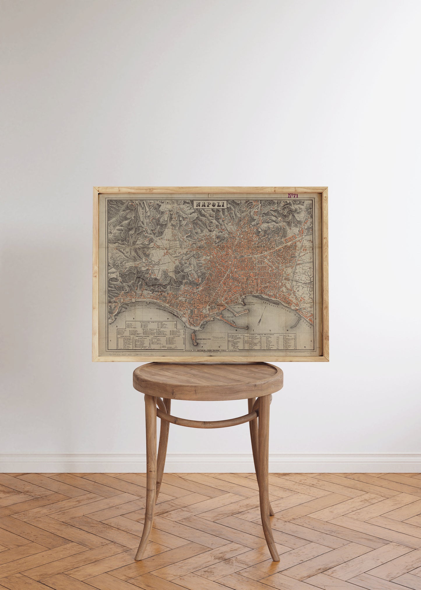 Vintage Map Print Napoli Naples Italy Framed