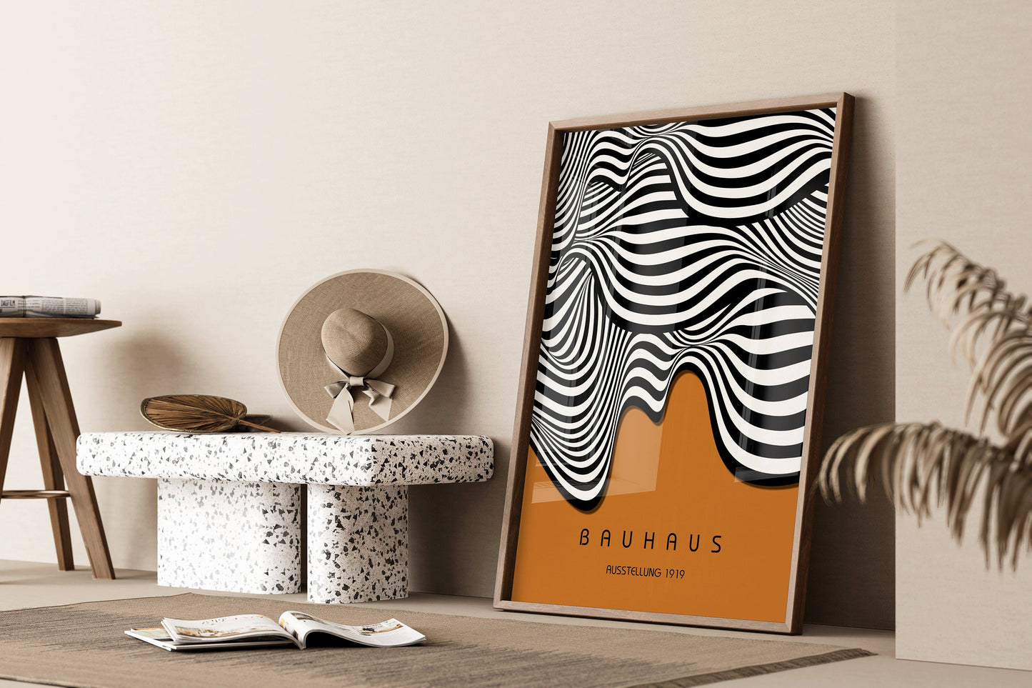 Bauhaus Brown Waves Poster Mid Century Modern