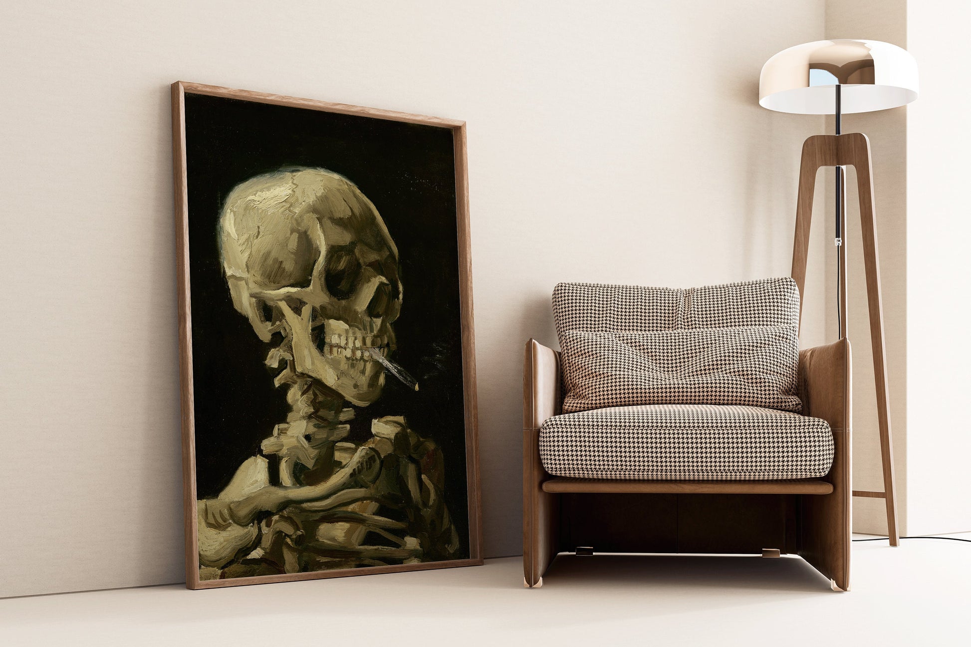 Framed Van Gogh Skeleton with Burning Cigarette