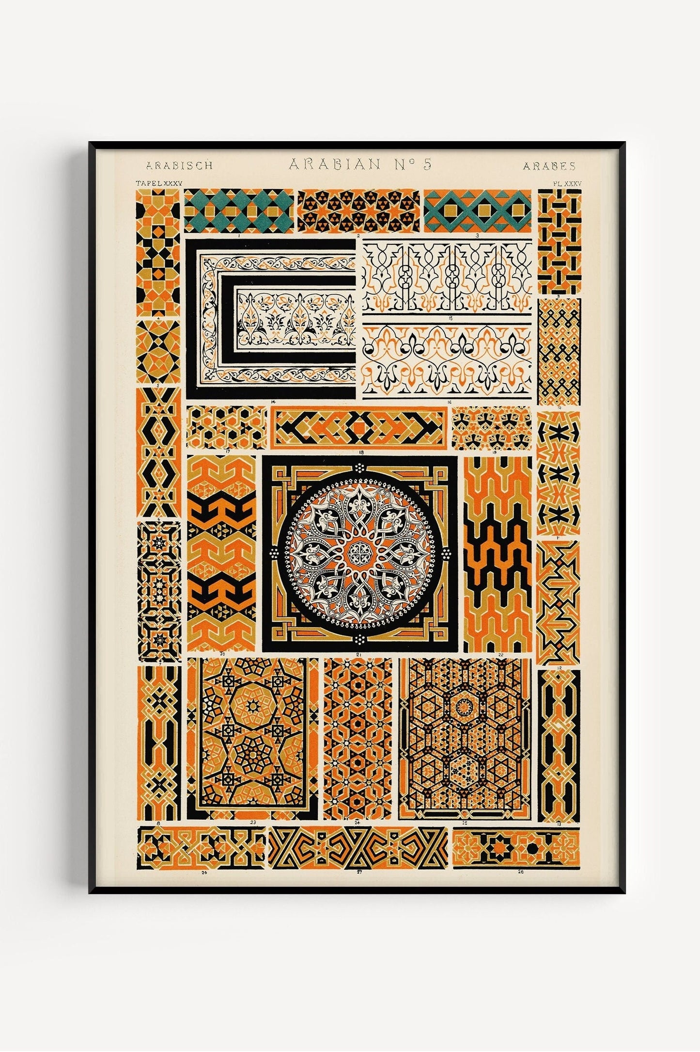 Framed Owen Jones Famous Pattern Ornament of Design Art Print Nouveau Arabesque Pattern Ready to hang Exhibition Poster Home Office Decor