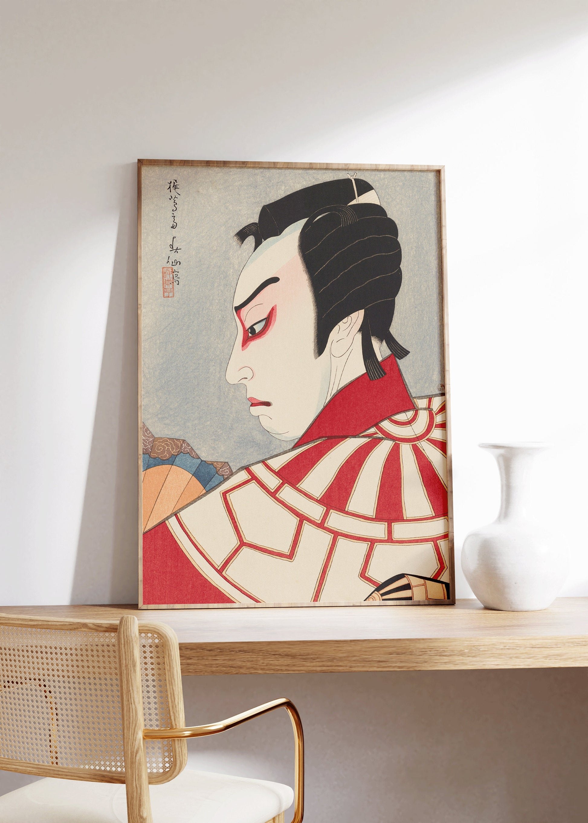 Japanese Natori Shunsen Red Woodblock Art Morita Kanya