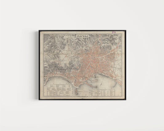 Vintage Map Print Napoli Naples Italy Vintage Art Print Old Map Unique Gift City Theme Gift for Him Her Architecture Framed Ready to Hang