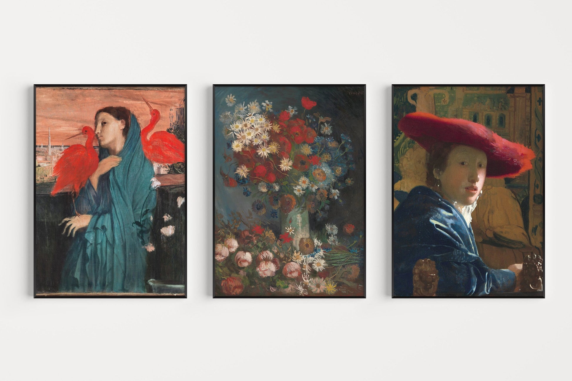 Set of 3 Vermeer Degas Van Gogh Vintage Prints