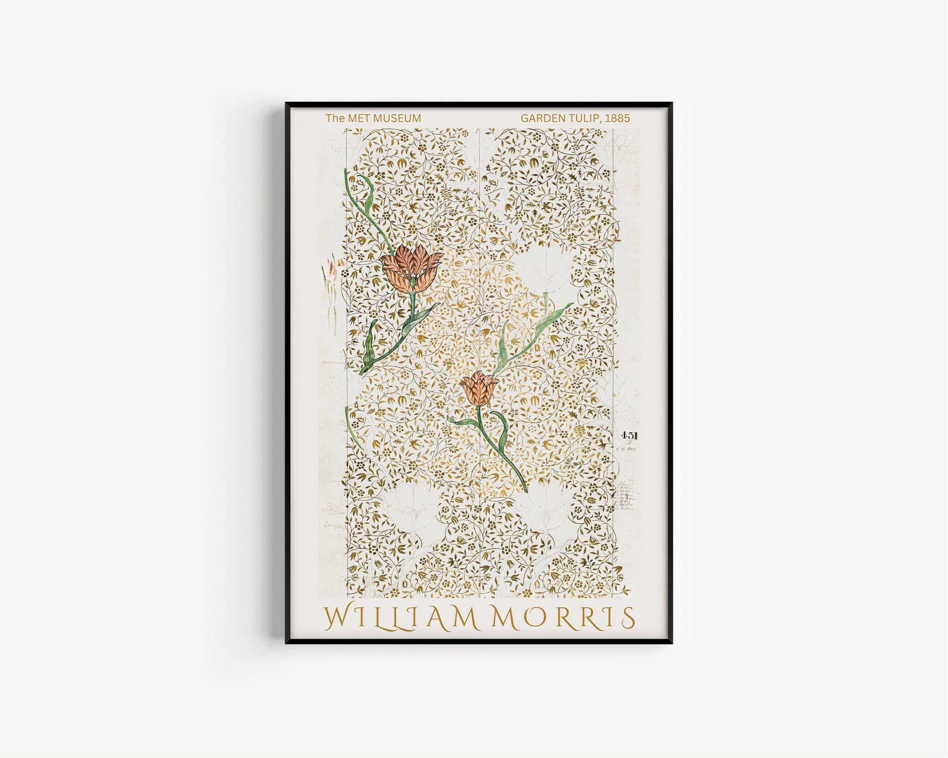 Framed Gold William Morris Poster Exhibition Poster Art Print Nouveau Flower Pattern Museum Market Framed Ready to Hang Home office Decor