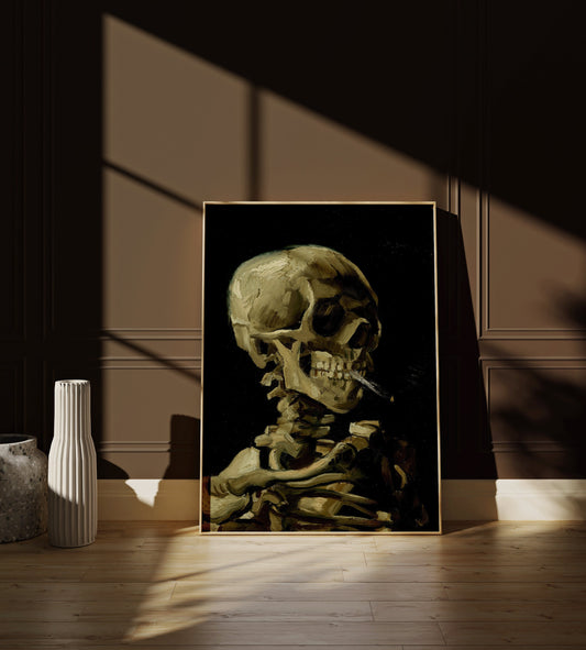 Framed Van Gogh Skeleton with Burning Cigarette
