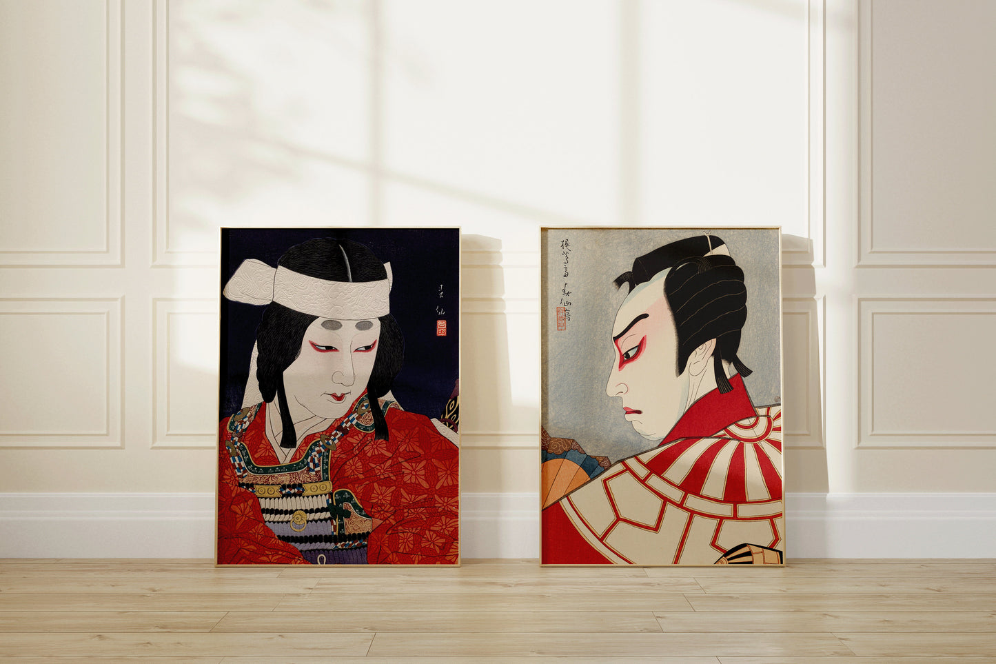Natori Shunsen Set of 2 Japanese Print Kabuki Red Poster Shin Hanga Ukiyoe Unique Gift Idea Framed Ready to Hang Home Office Decor Gift Idea