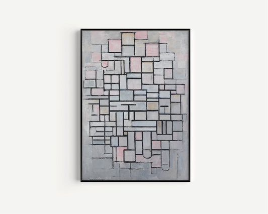 Framed PIET MONDRIAN Composition IV Famous Painting Abstract Grey Red Oil Painting Reproduction Ready to Hang Museum Home Office Decor Gift