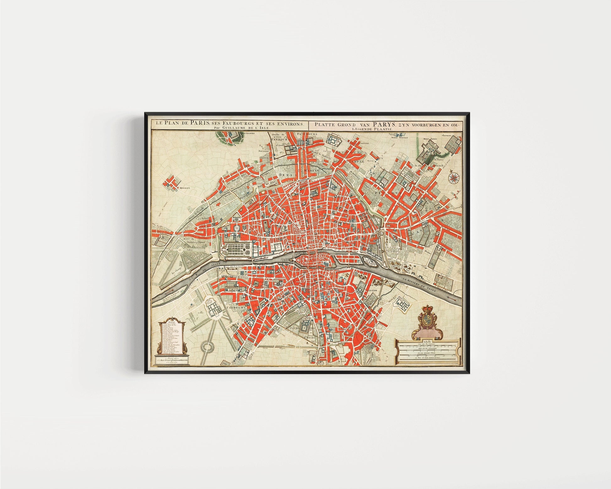 Framed Vintage Map Print Paris Vintage Map Art Print Old Maps Unique Gift City Theme Paris Gift for Him Her Framed Ready to Hang