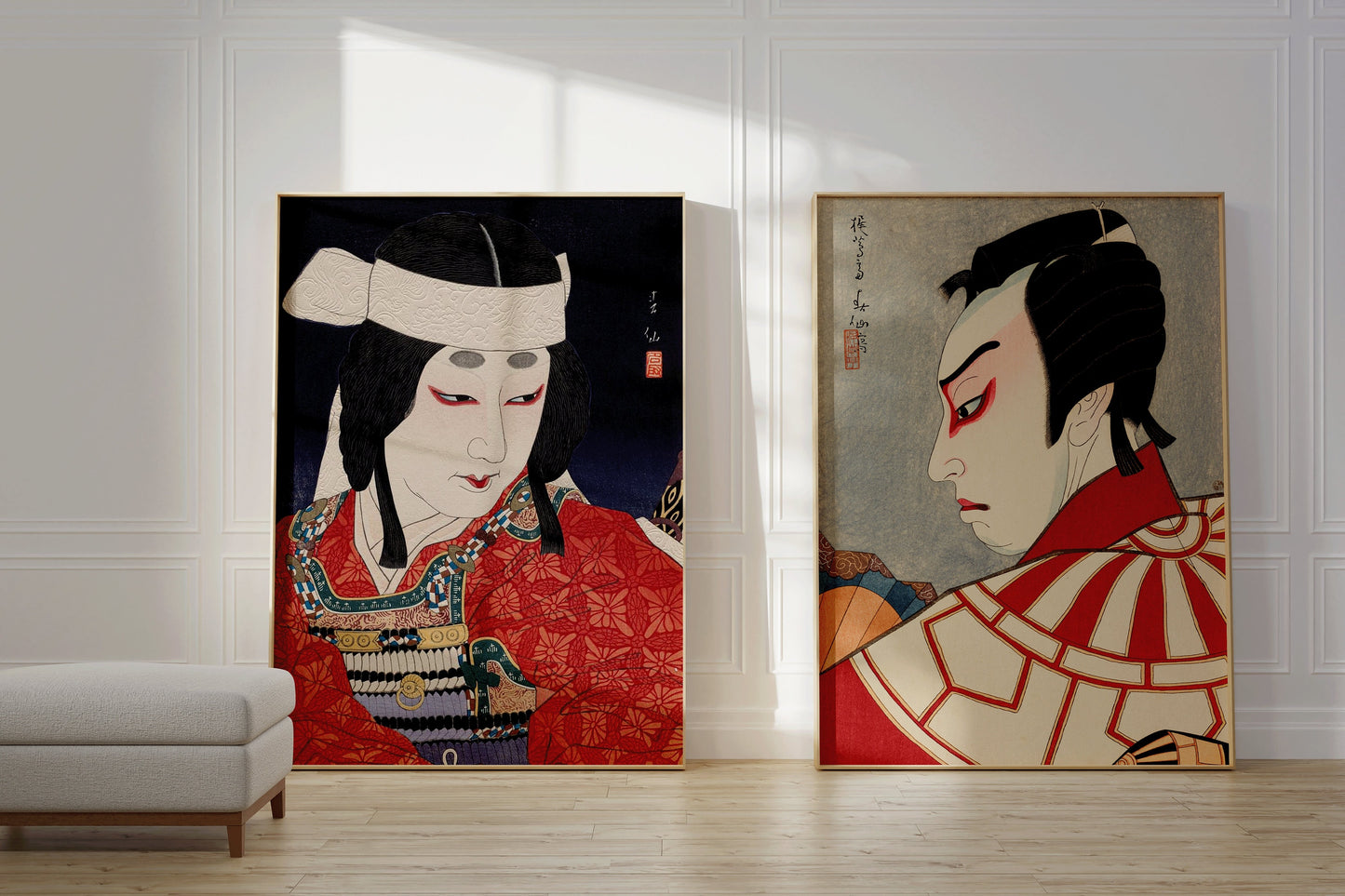 Natori Shunsen Set of 2 Japanese Print Kabuki Red Poster Shin Hanga Ukiyoe Unique Gift Idea Framed Ready to Hang Home Office Decor Gift Idea