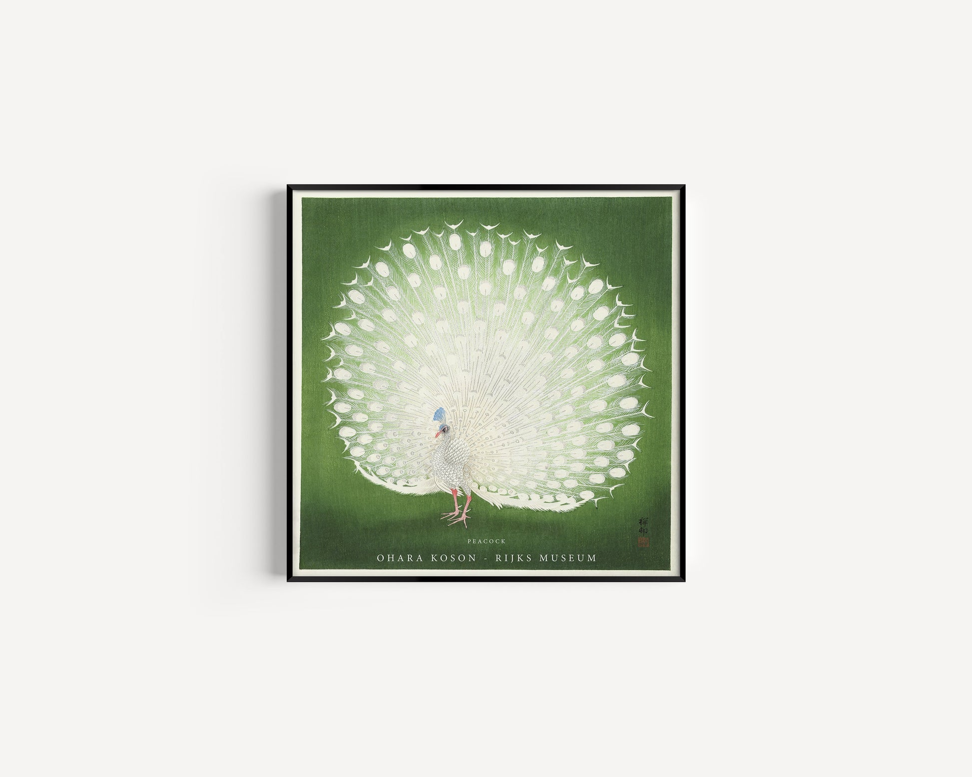 Ohara Koson - Peacock with Green Background Square Frame