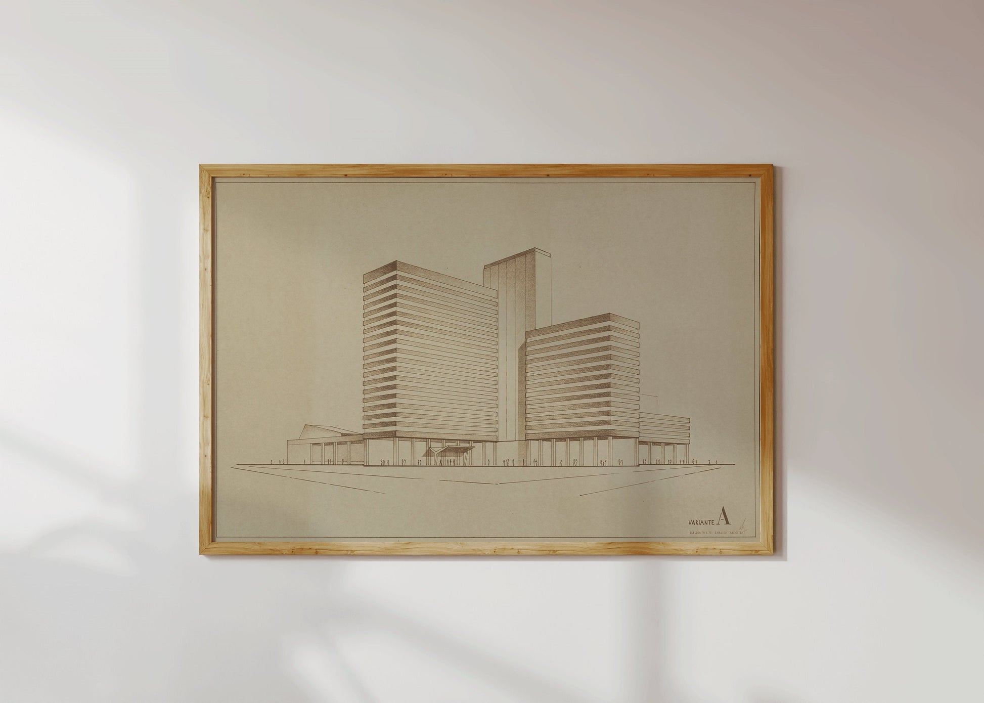 Framed Bauhaus Vintage Building Sketch Mid-Century Modern Art Print 60s Vintage Museum Minimalist Blueprint Ready to hang Framed Decor Gift