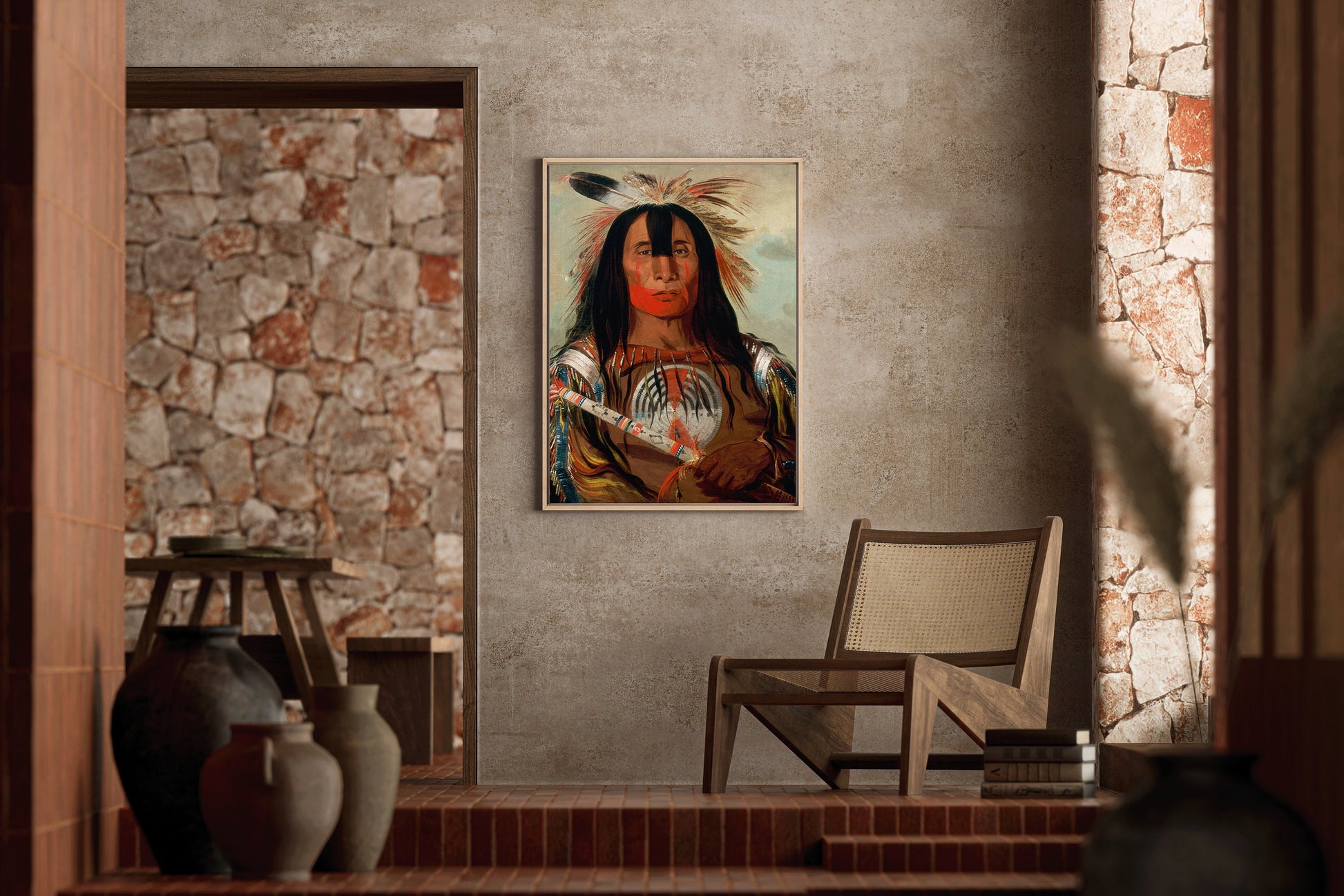 Native American Painting Blood Leader Stu-mick-o-súcks George Catlin Aboriginal Poster Portrait Print Modern Gallery Framed Ready to Hang