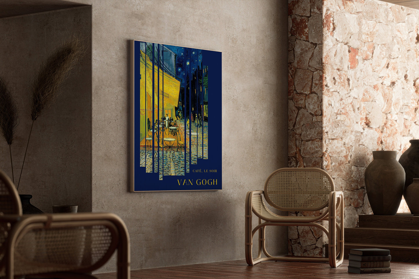 Van Gogh Cafe Terrace at Night Exhibition Museum Poster Fine Art Painting Vintage Famous Ready to hang Framed Home Office Decor Gift Idea