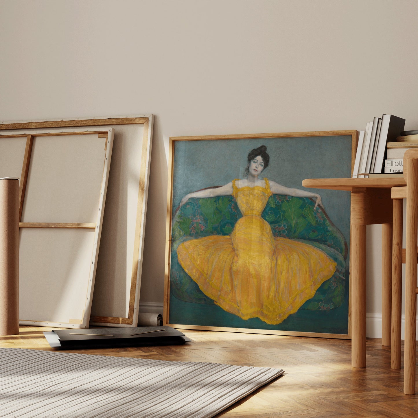 Kurzweil Woman in Yellow Famous Painting Farmhouse American artist Decor Housewarming Gift Framed Ready to Hang Home Office Decor Square