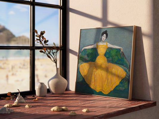 Kurzweil Woman in Yellow Famous Painting Farmhouse American artist Decor Housewarming Gift Framed Ready to Hang Home Office Decor Square