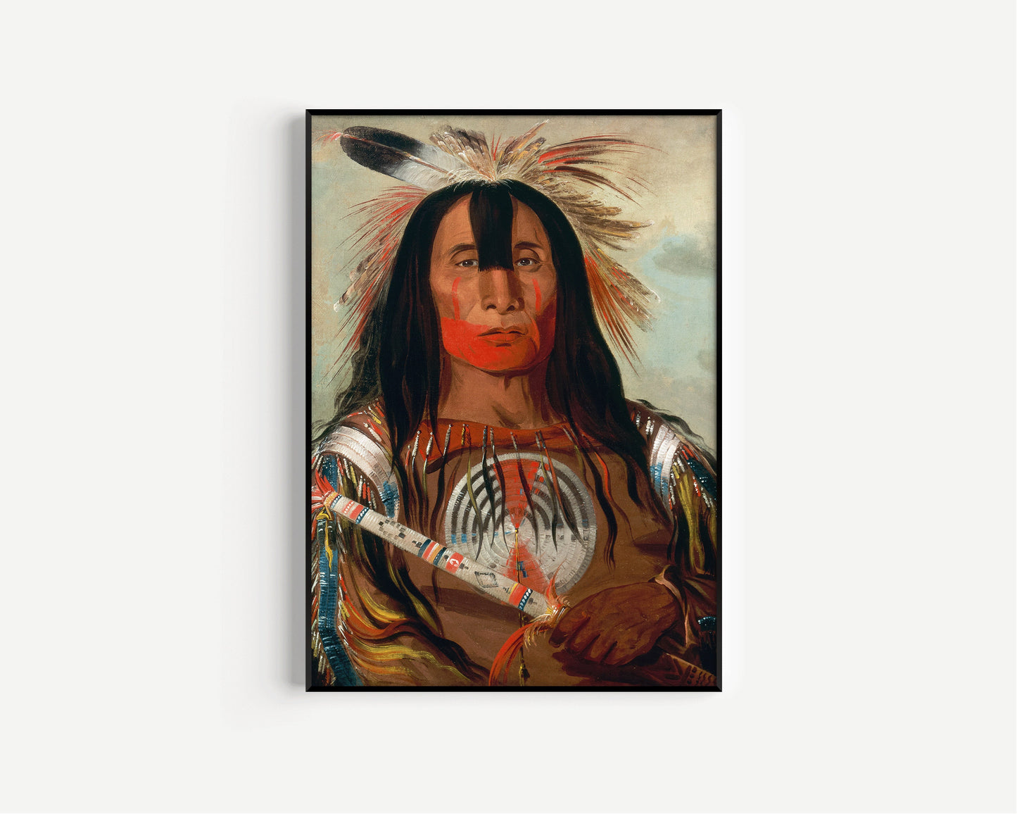 Native American Painting Blood Leader Stu-mick-o-súcks George Catlin Aboriginal Poster Portrait Print Modern Gallery Framed Ready to Hang