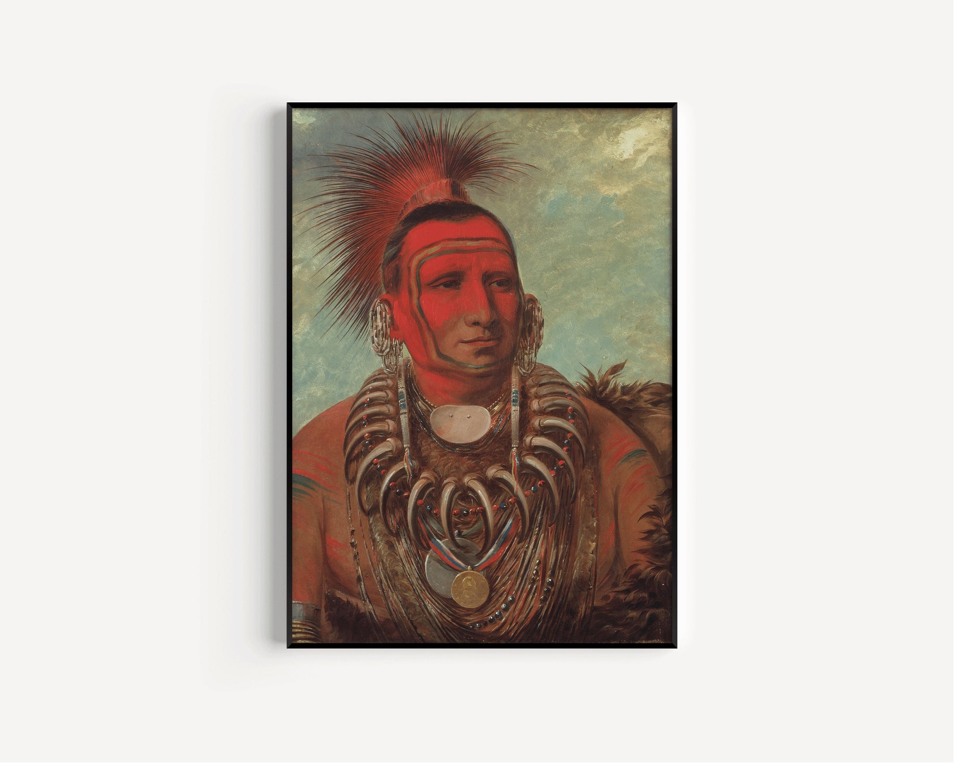 Native American Painting Little Wolf Shon Ta Yi Ga George Catlin Aboriginal Poster Portrait Print Modern Gallery Framed Ready to Hang