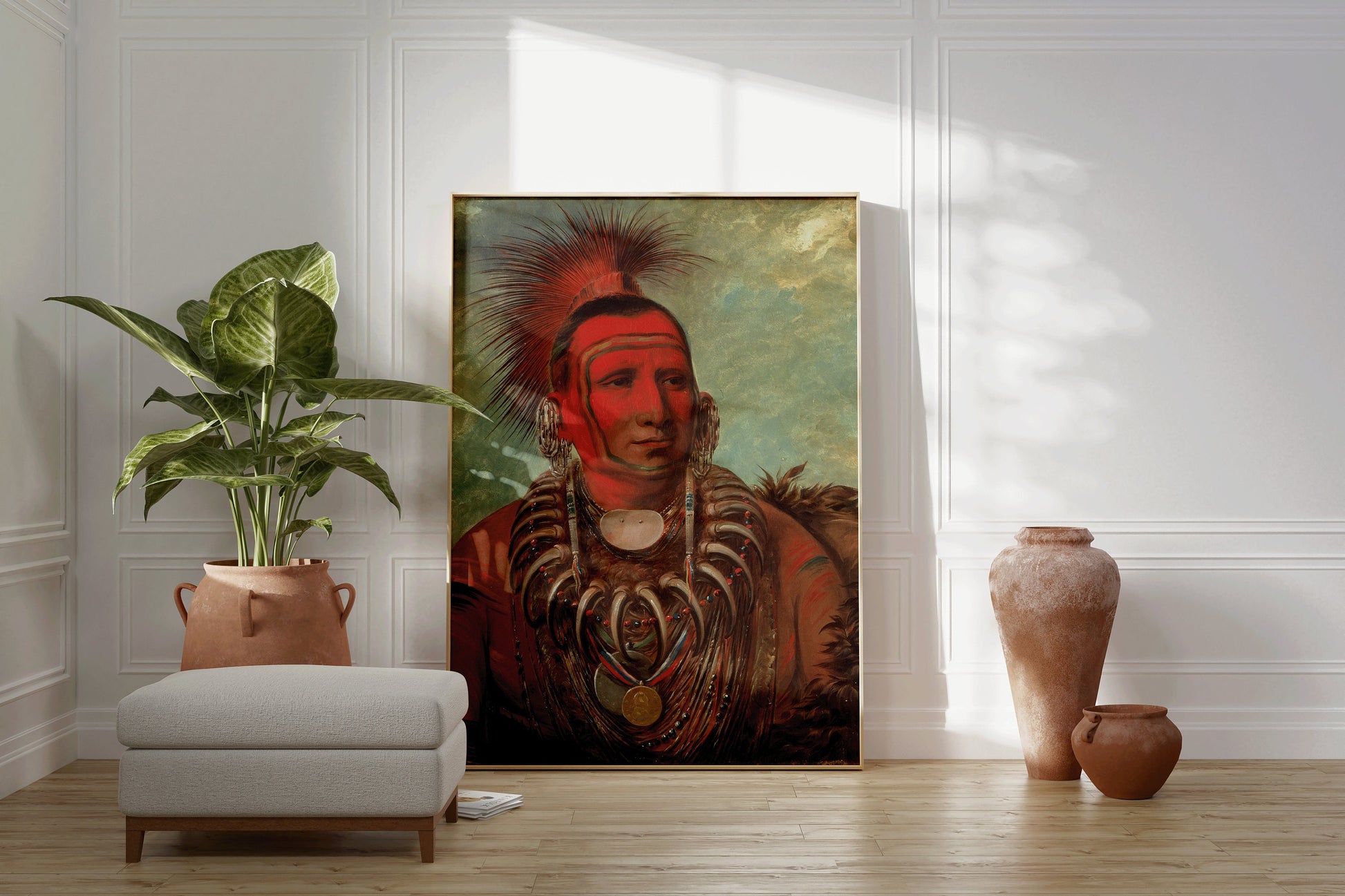 Native American Painting Little Wolf Shon Ta Yi Ga George Catlin Aboriginal Poster Portrait Print Modern Gallery Framed Ready to Hang