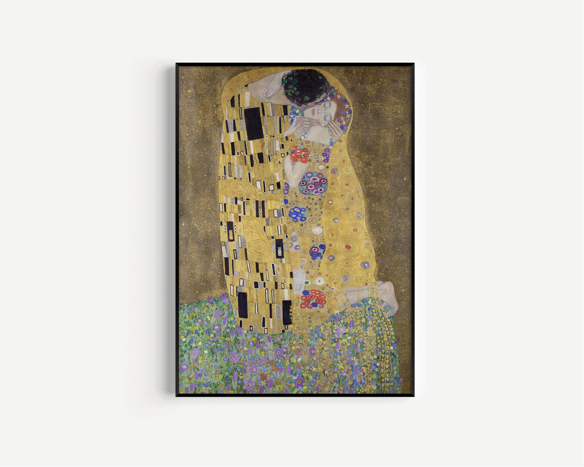 Gustav Klimt Set of 2 Prints The Embrace and The Kiss Iconic Art Museum Famous Painting Framed Ready to Hang Home Office Poster Print Decor