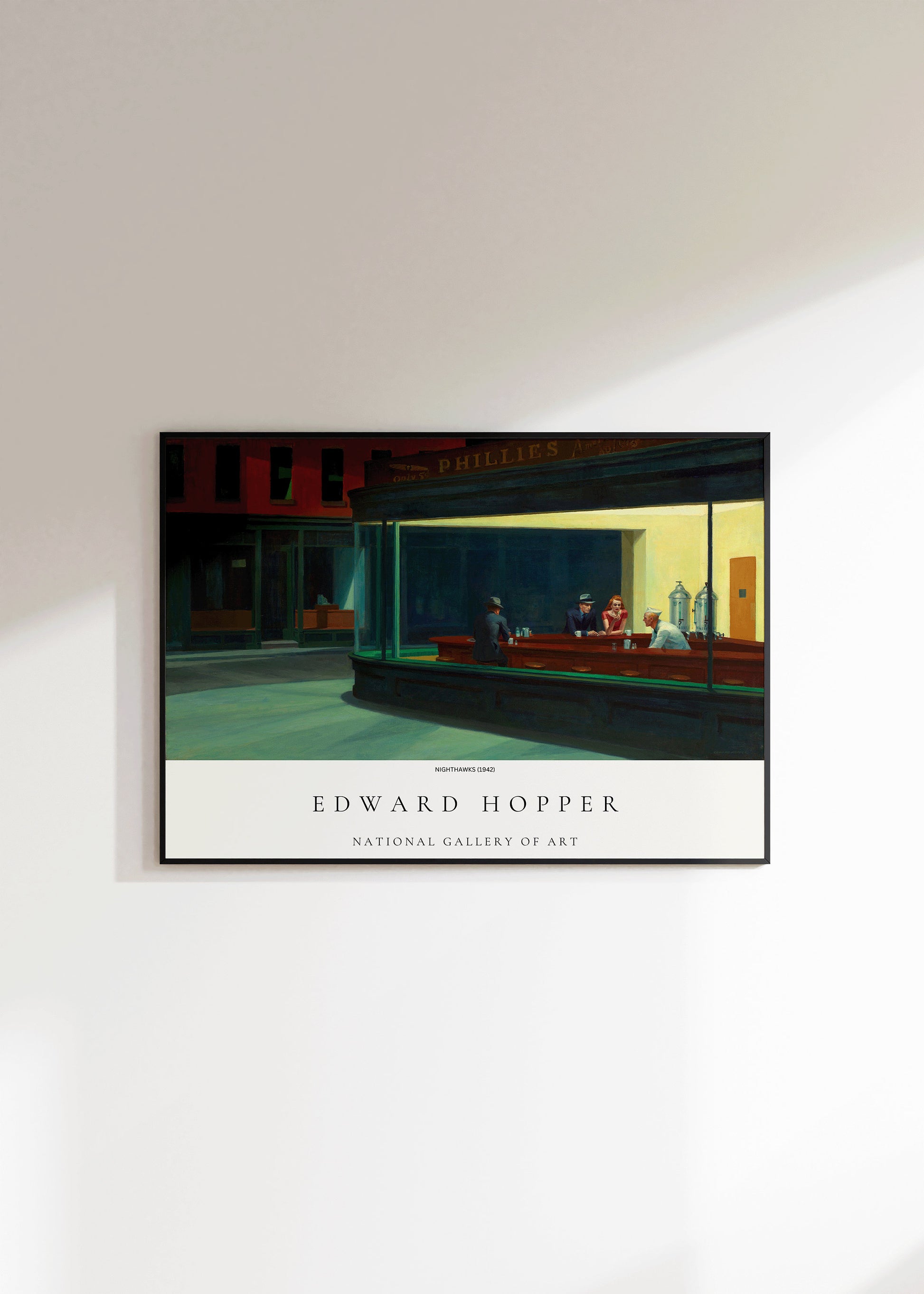 Edward Hopper Nighthawks Fine Art Print Famous Painting Vintage Cafe Green Brown Framed Ready to Hang Home Office Decor Unique Gift Idea