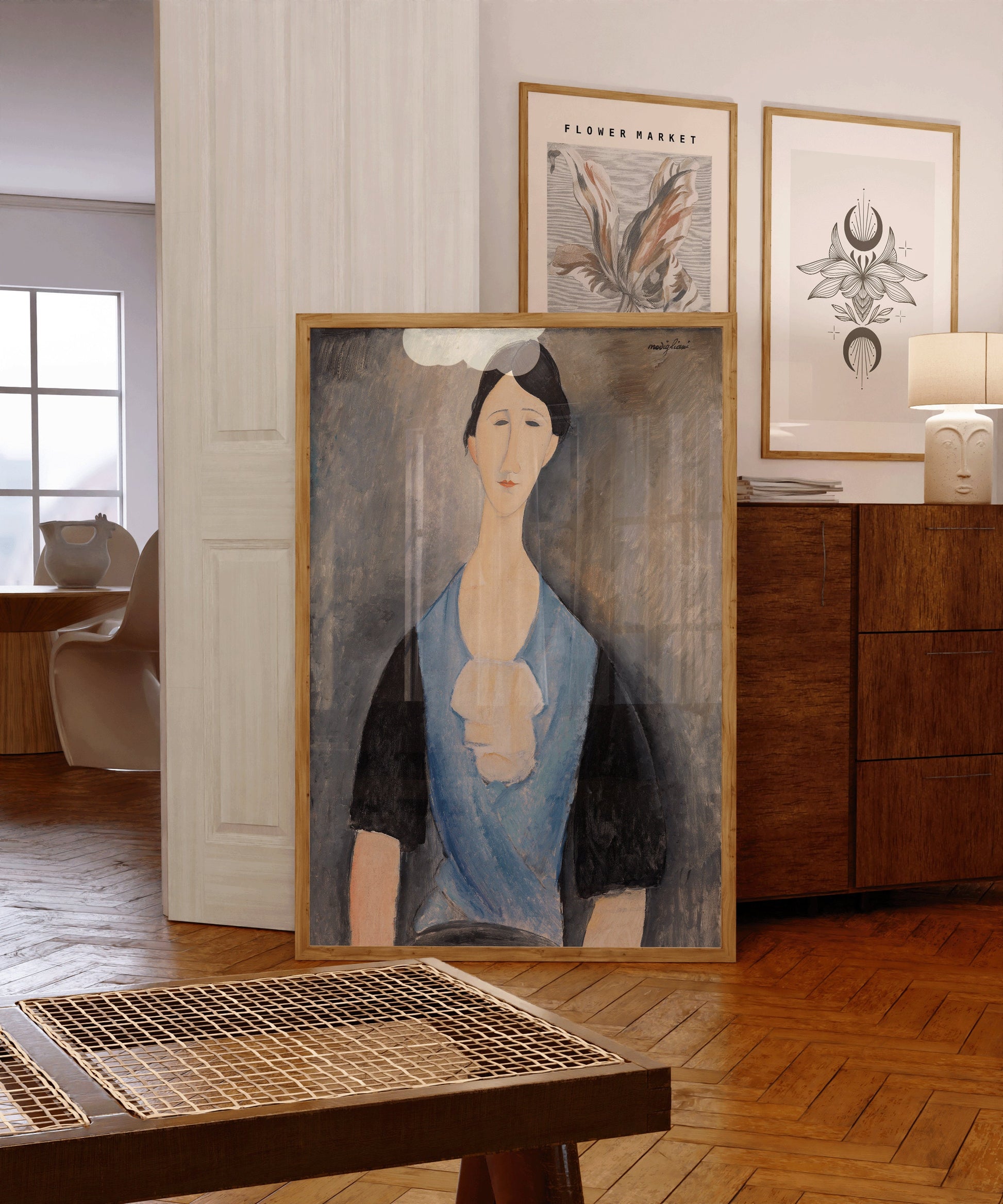 Ameodeo Modigliani Young Woman in Blue Fine Art Famous Iconic Painting Vintage Ready to hang Framed Home Office Decor Print Gift Idea