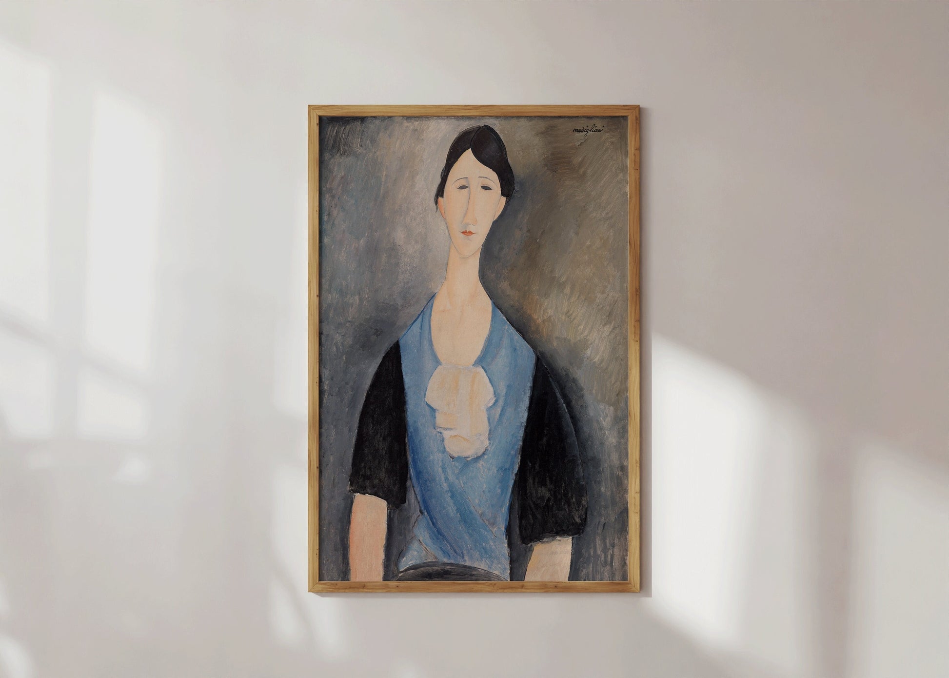 Ameodeo Modigliani Young Woman in Blue Fine Art Famous Iconic Painting Vintage Ready to hang Framed Home Office Decor Print Gift Idea