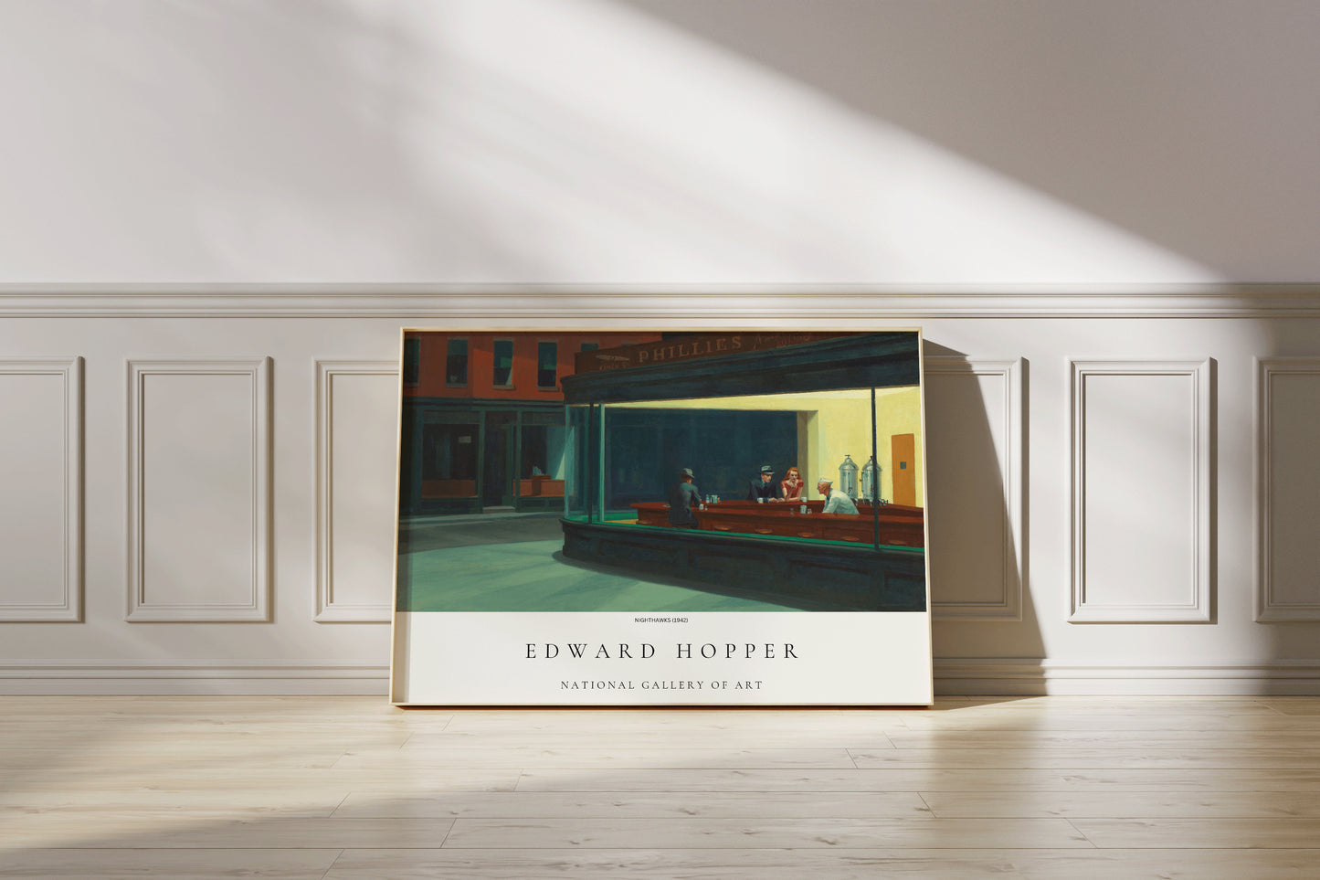 Edward Hopper Nighthawks Fine Art Print Famous Painting Vintage Cafe Green Brown Framed Ready to Hang Home Office Decor Unique Gift Idea