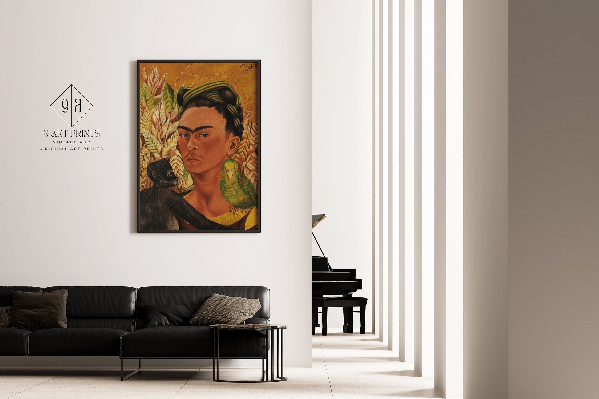 Frida Kahlo Self Portrait with Monkey Art Print Exhibition Poster Portrait Modern Gallery Framed Ready to Hang Home Office Decor Gift Idea
