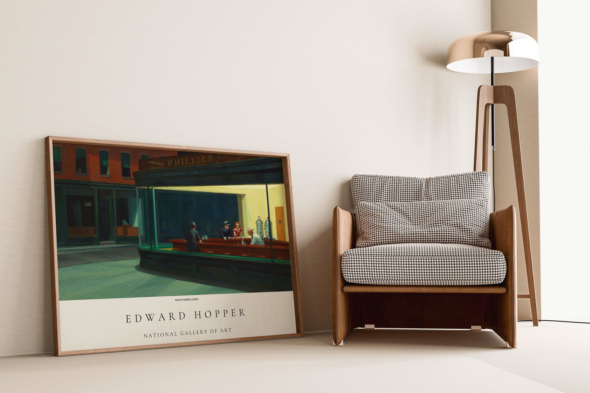 Edward Hopper Nighthawks Fine Art Print Famous Painting Vintage Cafe Green Brown Framed Ready to Hang Home Office Decor Unique Gift Idea