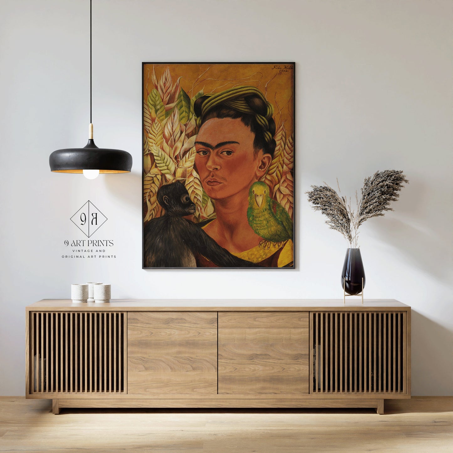 Frida Kahlo Self Portrait with Monkey Art Print Exhibition Poster Portrait Modern Gallery Framed Ready to Hang Home Office Decor Gift Idea