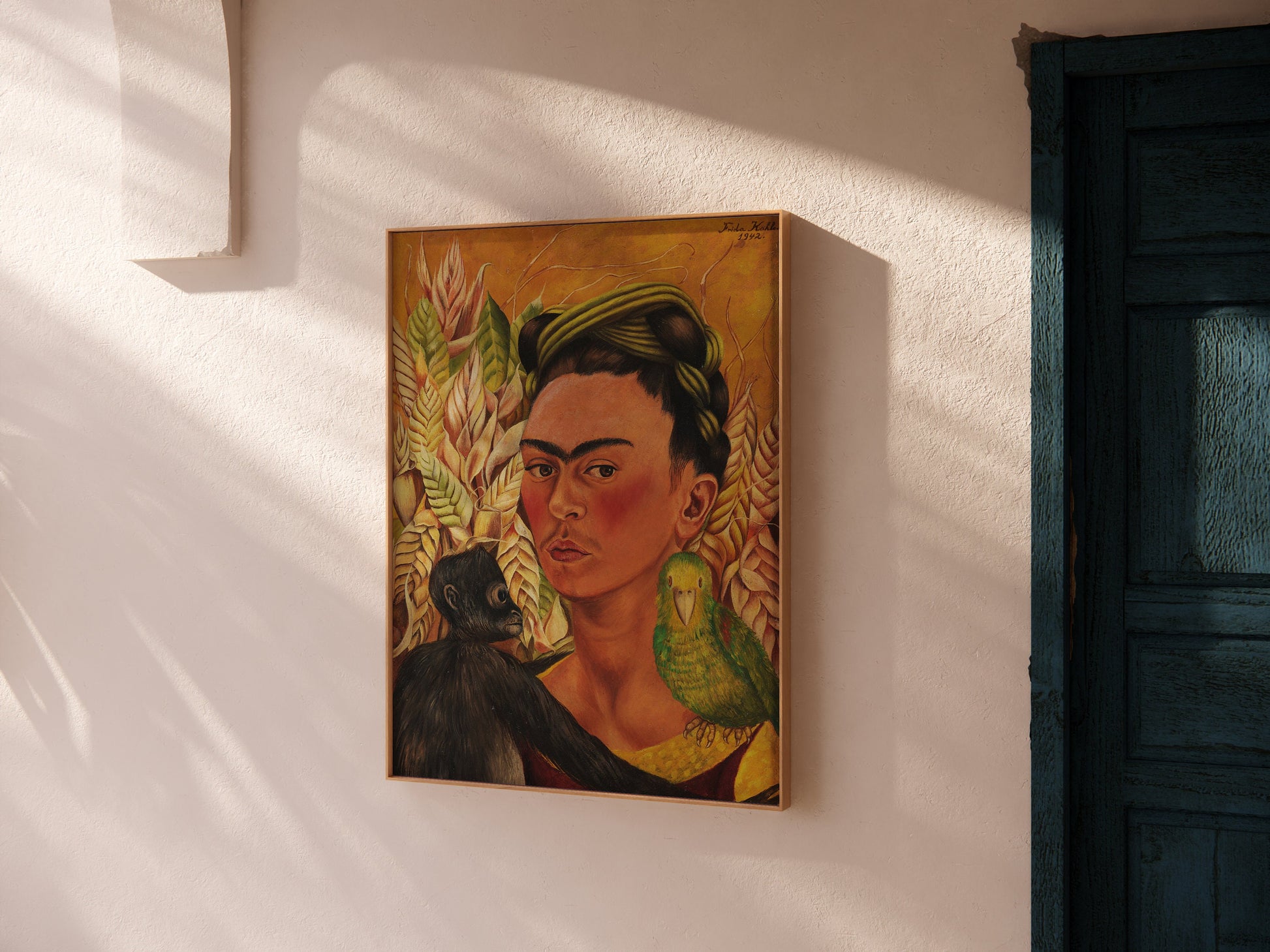 Frida Kahlo Self Portrait with Monkey Art Print Exhibition Poster Portrait Modern Gallery Framed Ready to Hang Home Office Decor Gift Idea