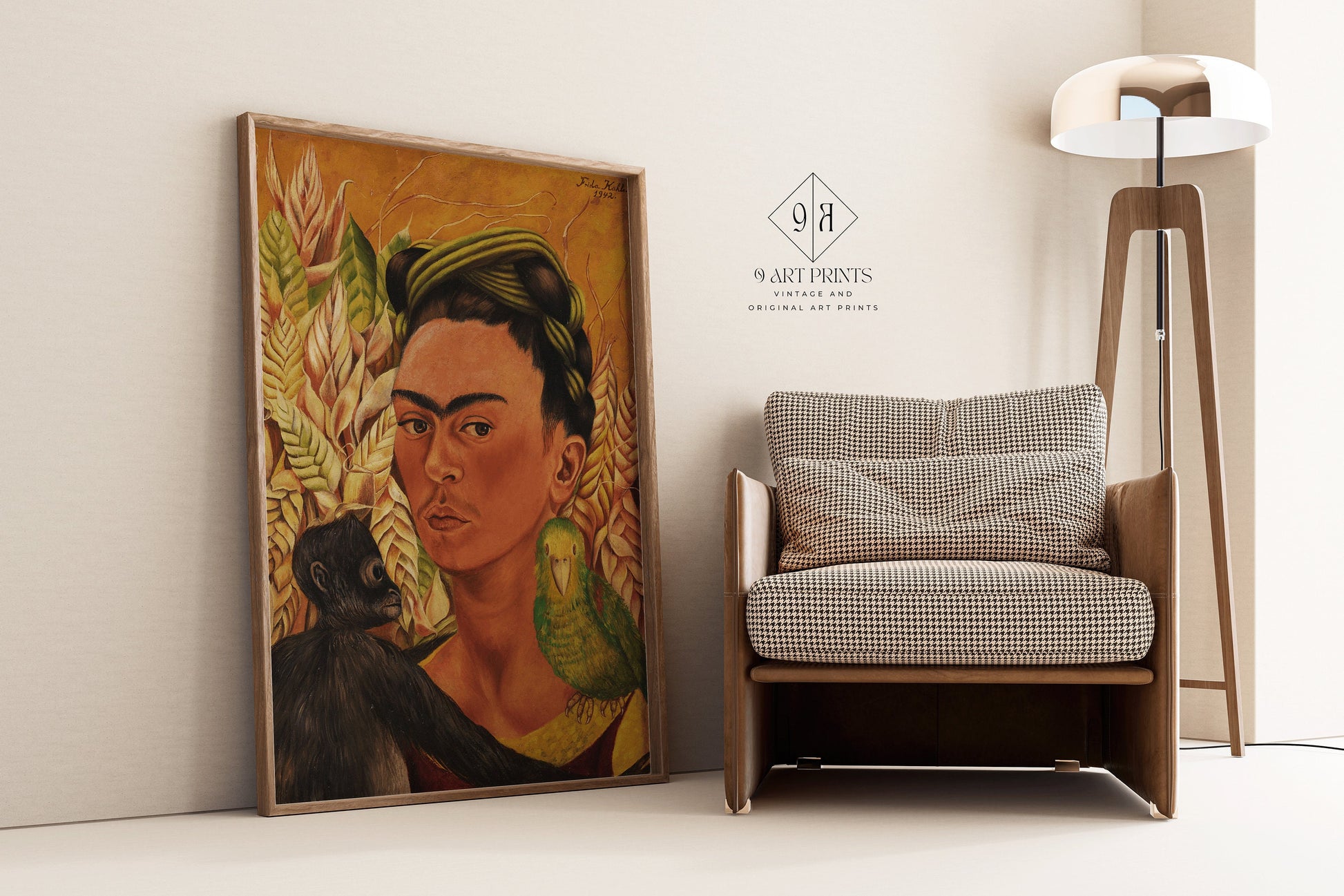 Frida Kahlo Self Portrait with Monkey Art Print Exhibition Poster Portrait Modern Gallery Framed Ready to Hang Home Office Decor Gift Idea