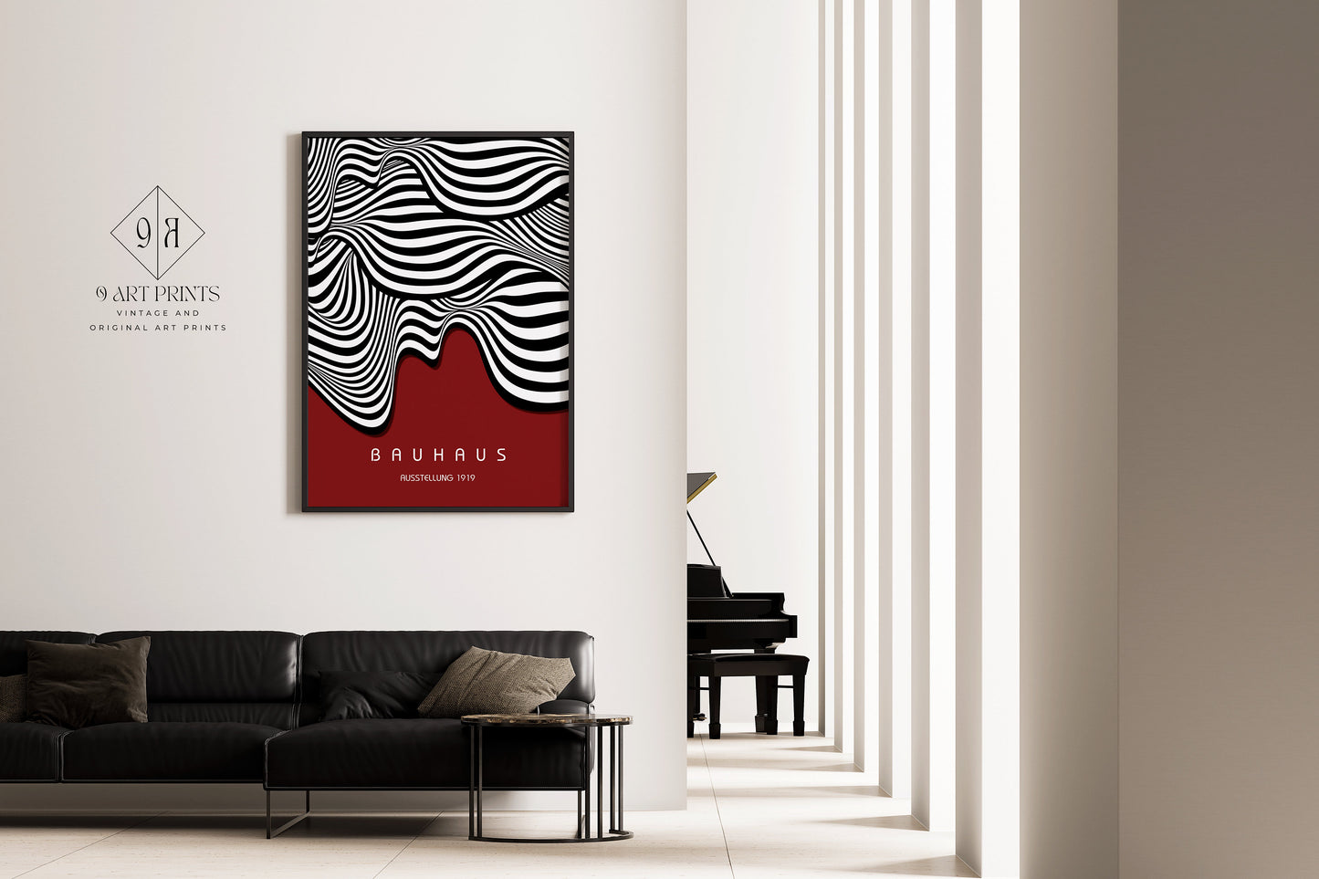 Framed Bauhaus Red Poster Mid Century Modern Museum Art Print 60s Vintage Minimalist Abstract Ready to hang Home Office Decor Gift Idea