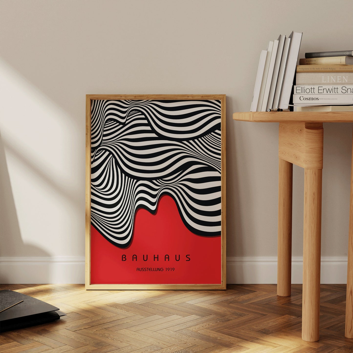 Framed Bauhaus Red Poster Mid Century Modern Museum Art Print 60s Vintage Minimalist Abstract Ready to hang Home Office Decor Gift Idea