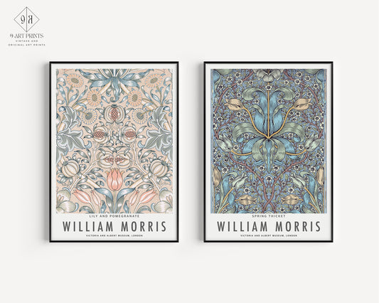Set of 2 William Morris Prints PINK AND BLUE Museum Exhibition Poster Flower Market Floral Set Ready to hang Framed Home Office Decor