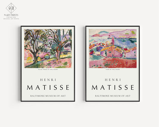 Set of 2 Henri Matisse View Collioure and Olive Trees Iconic Art Museum Famous Painting Framed Ready to Hang Home Office Poster Print Decor
