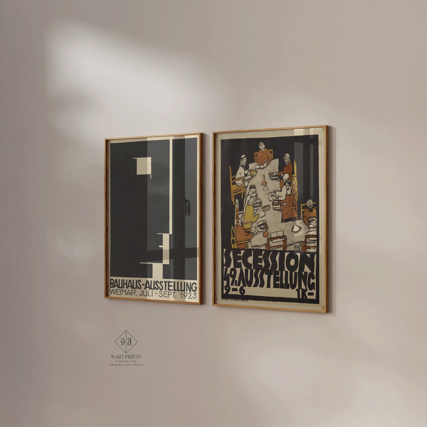 Set of 2 Bauhaus Egon Schiele Ausstellung Posters Mid-Century Modern Art Print 60's Exhibition Museum Framed Ready to hang Home Office Decor