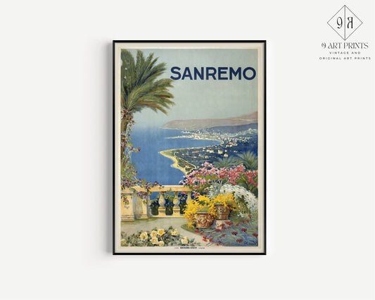Framed Vintage Travel Poster Sanremo Italy Retro Art Print Exhibition Poster Portrait Modern Gallery Framed Ready to Hang Home Office Decor