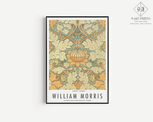 Framed William Morris Poster St. James Exhibition Museum Pattern Art Print Nouveau Flower Market Print Ready to hang Home Office Decor