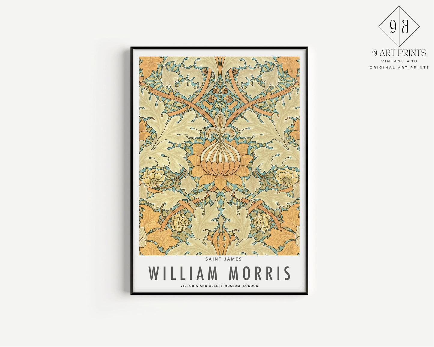 Set of 3 William Morris Prints Orange Blue Peach Museum Exhibition Art Nouveau Flower Pattern Flower Ready to hang Framed Home Office Decor