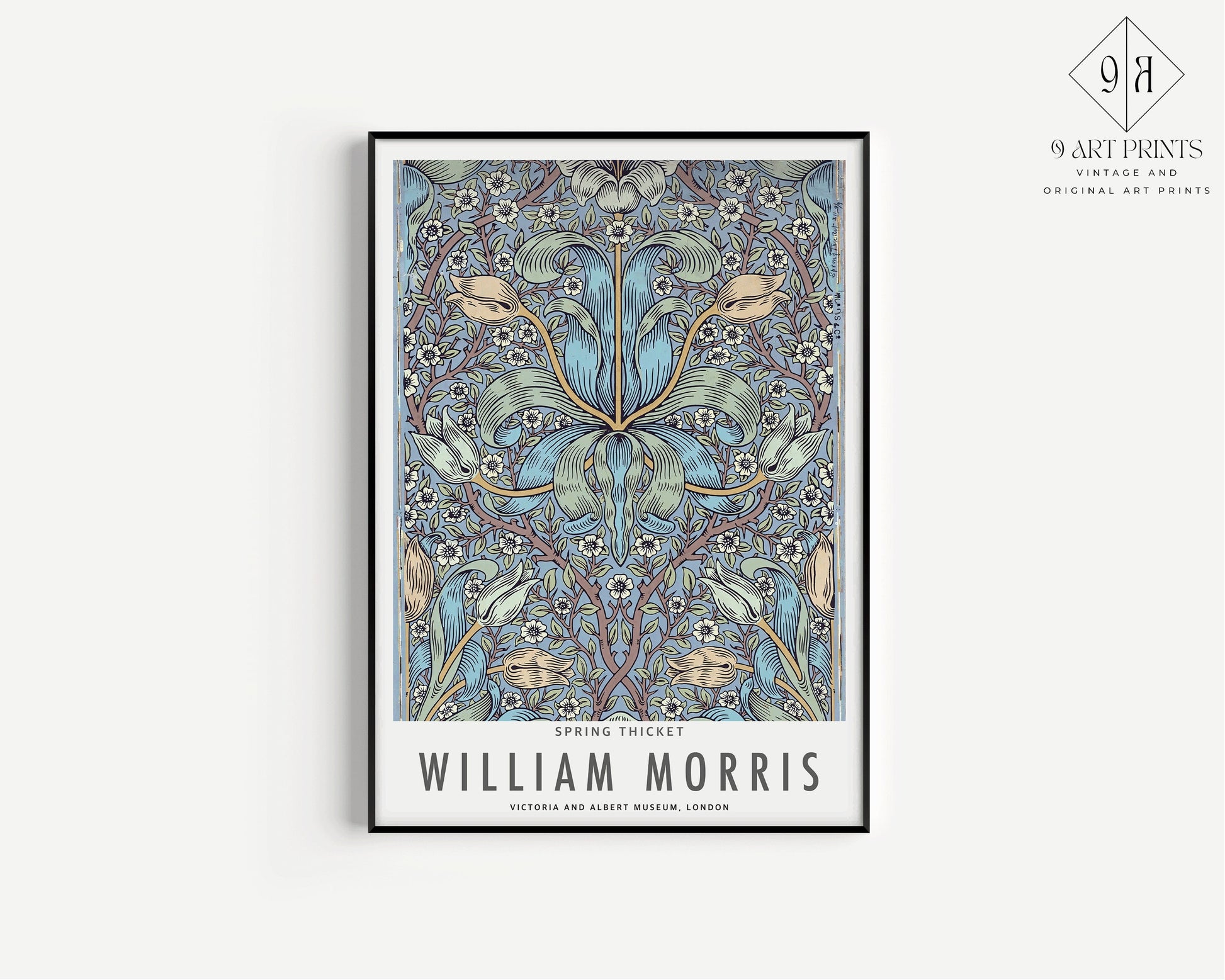 Set of 3 William Morris Prints Orange Blue Peach Museum Exhibition Art Nouveau Flower Pattern Flower Ready to hang Framed Home Office Decor