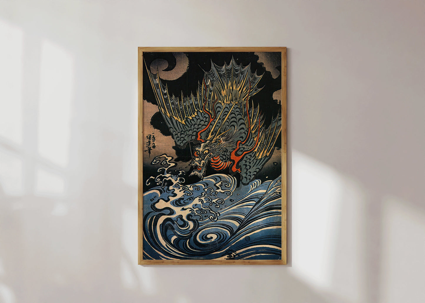 Framed Kuniyoshi Flying Dragon Japanese Art Print Woodblock Art Gallery Print Home Ready to Hang Home Office Decor Shin Hanga Ukiyo-e