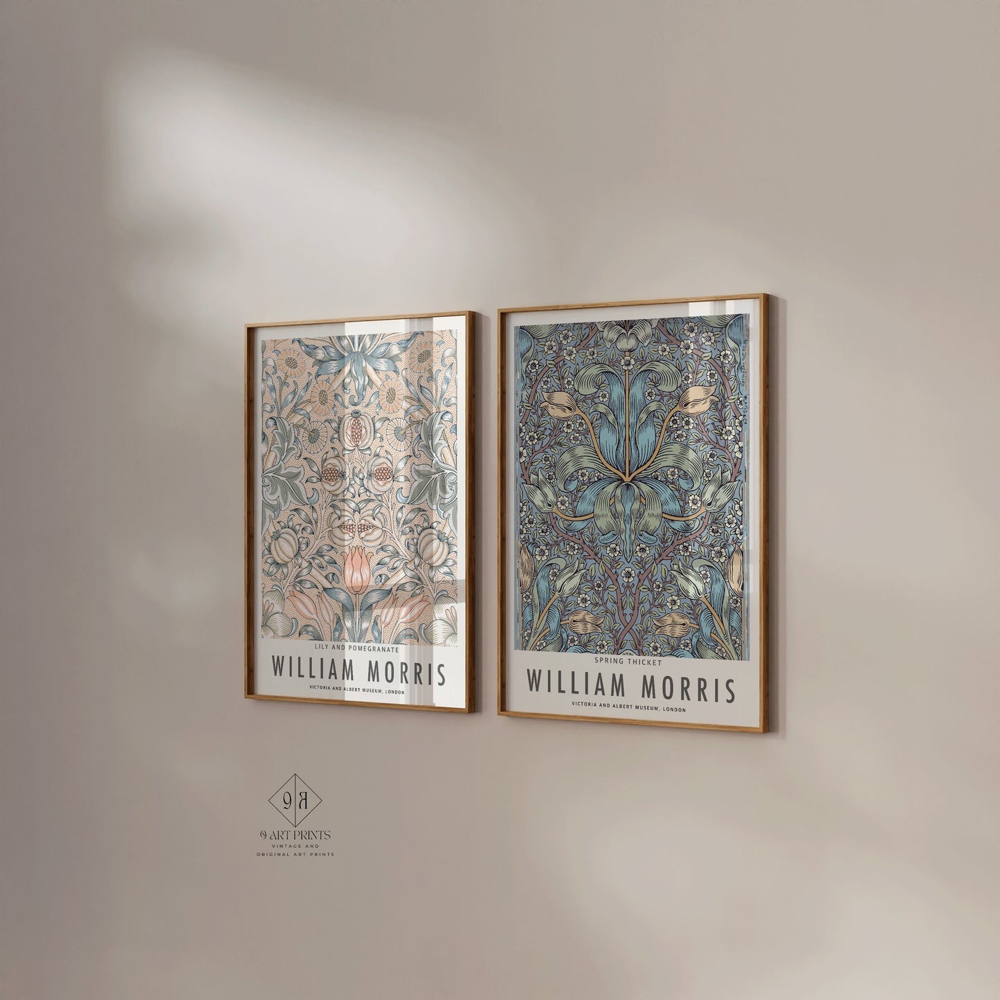 Set of 2 William Morris Prints PINK AND BLUE Museum Exhibition Poster Flower Market Floral Set Ready to hang Framed Home Office Decor