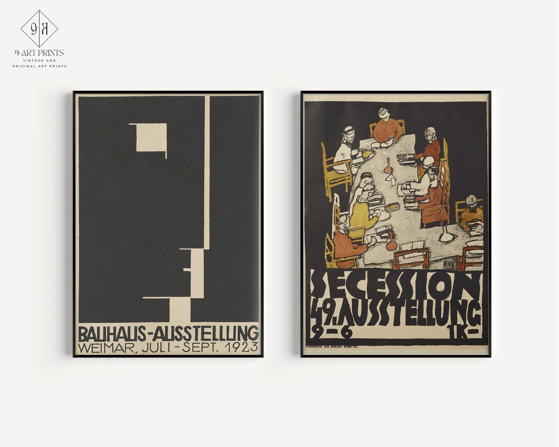 Set of 2 Bauhaus Egon Schiele Ausstellung Posters Mid-Century Modern Art Print 60's Exhibition Museum Framed Ready to hang Home Office Decor