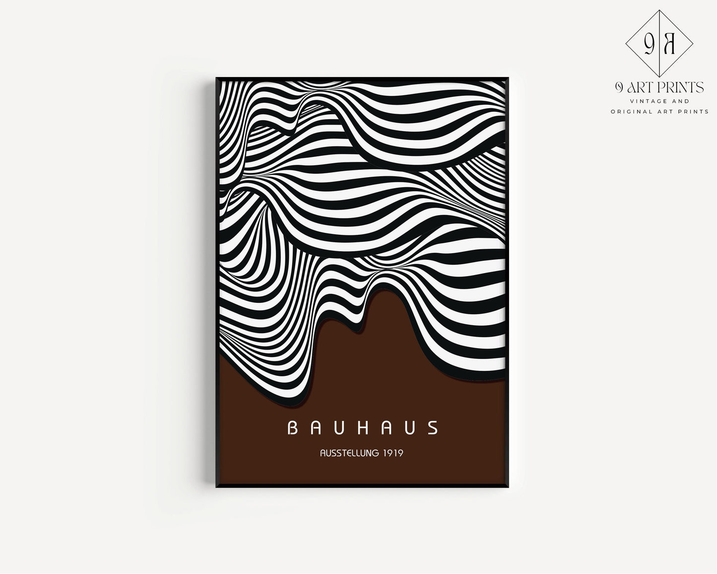 Framed Bauhaus Chocolate Brown Poster Mid Century Modern Museum Art Print 60s Vintage Abstract Ready to hang Home Office Decor Gift Idea