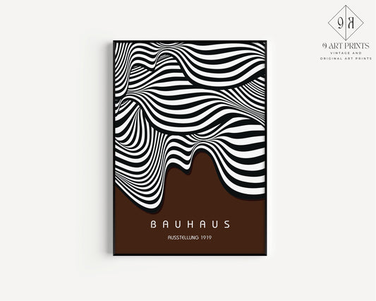 Framed Bauhaus Chocolate Brown Poster Mid Century Modern Museum Art Print 60s Vintage Abstract Ready to hang Home Office Decor Gift Idea